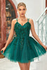 Load image into Gallery viewer, A Line Spaghetti Straps Dark Green Short Prom Dress with Appliques Beading