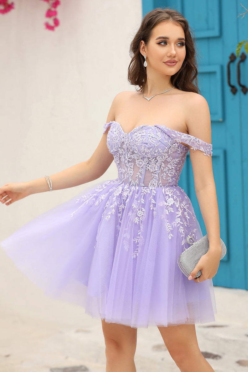 Load image into Gallery viewer, Lilac Corset Straps A-Line Short Homecoming Dress