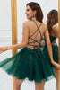 Load image into Gallery viewer, A Line Spaghetti Straps Blush Short Prom Dress with Criss Cross Back