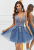 Load image into Gallery viewer, A Line Spaghetti Straps Dark Green Short Homecoming Dress with Appliques