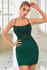 Load image into Gallery viewer, Sparkly Sheath Spaghetti Straps Dark Green Short Prom Dress with Appliques