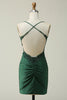 Load image into Gallery viewer, Sparkly Sheath Spaghetti Straps Dark Green Short Prom Dress with Appliques