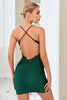 Load image into Gallery viewer, Sparkly Sheath Spaghetti Straps Dark Green Short Prom Dress with Appliques
