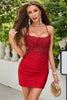 Load image into Gallery viewer, Sparkly Sheath Spaghetti Straps Dark Green Short Prom Dress with Appliques