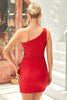 Load image into Gallery viewer, Bodycon One Shoulder Red Short Prom Dress with Beading