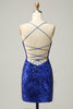 Load image into Gallery viewer, Sheath Spaghetti Straps Fuchsia Sequins Short Homecoming Dress