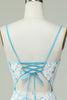 Load image into Gallery viewer, Sheath Spaghetti Straps Light Blue Short Prom Dress with Appliques