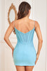 Load image into Gallery viewer, Sheath Spaghetti Straps Blue Short Homecoming Dress with Beading
