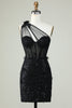 Load image into Gallery viewer, Bodycon One Shoulder Black Corset Short Prom Dress with Appliques