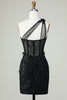 Load image into Gallery viewer, Bodycon One Shoulder Black Corset Short Prom Dress with Appliques
