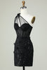 Load image into Gallery viewer, Bodycon One Shoulder Black Corset Short Prom Dress with Appliques