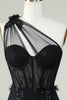 Load image into Gallery viewer, Bodycon One Shoulder Black Corset Short Prom Dress with Appliques