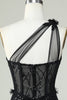 Load image into Gallery viewer, Bodycon One Shoulder Black Corset Short Prom Dress with Appliques