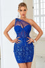 Load image into Gallery viewer, Bodycon One Shoulder Black Corset Short Prom Dress with Appliques
