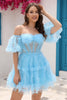 Load image into Gallery viewer, Blue Tulle Off The Shoulder Short Homecoming Dress