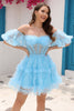 Load image into Gallery viewer, Blue Tulle Off The Shoulder Short Homecoming Dress