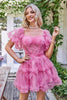 Load image into Gallery viewer, Hot Pink Off the Shoulder Tulle Short Prom Dress