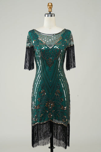 Dark Green Sequins 1920s Flapper Dress with Fringes