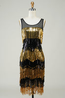 Load image into Gallery viewer, Golden Fringes Flapper Dress with Sequins