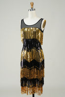 Load image into Gallery viewer, Golden Fringes Flapper Dress with Sequins