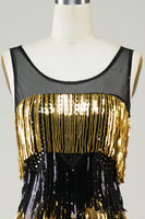 Load image into Gallery viewer, Golden Fringes Flapper Dress with Sequins