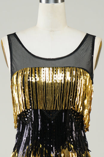 Golden Fringes Flapper Dress with Sequins