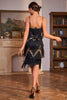 Load image into Gallery viewer, Spaghetti Straps Black Sequins 1920s Dress with Fringes