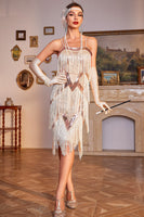 Load image into Gallery viewer, Spaghetti Straps Black Sequins 1920s Dress with Fringes