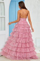 Load image into Gallery viewer, Spaghetti Straps Layered Tulle Prom Dress with Floral Printed