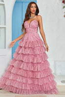 Load image into Gallery viewer, Spaghetti Straps Layered Tulle Prom Dress with Floral Printed