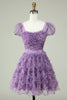 Load image into Gallery viewer, Floral A Line Dusty Rose Short Prom Dress with Ruffles