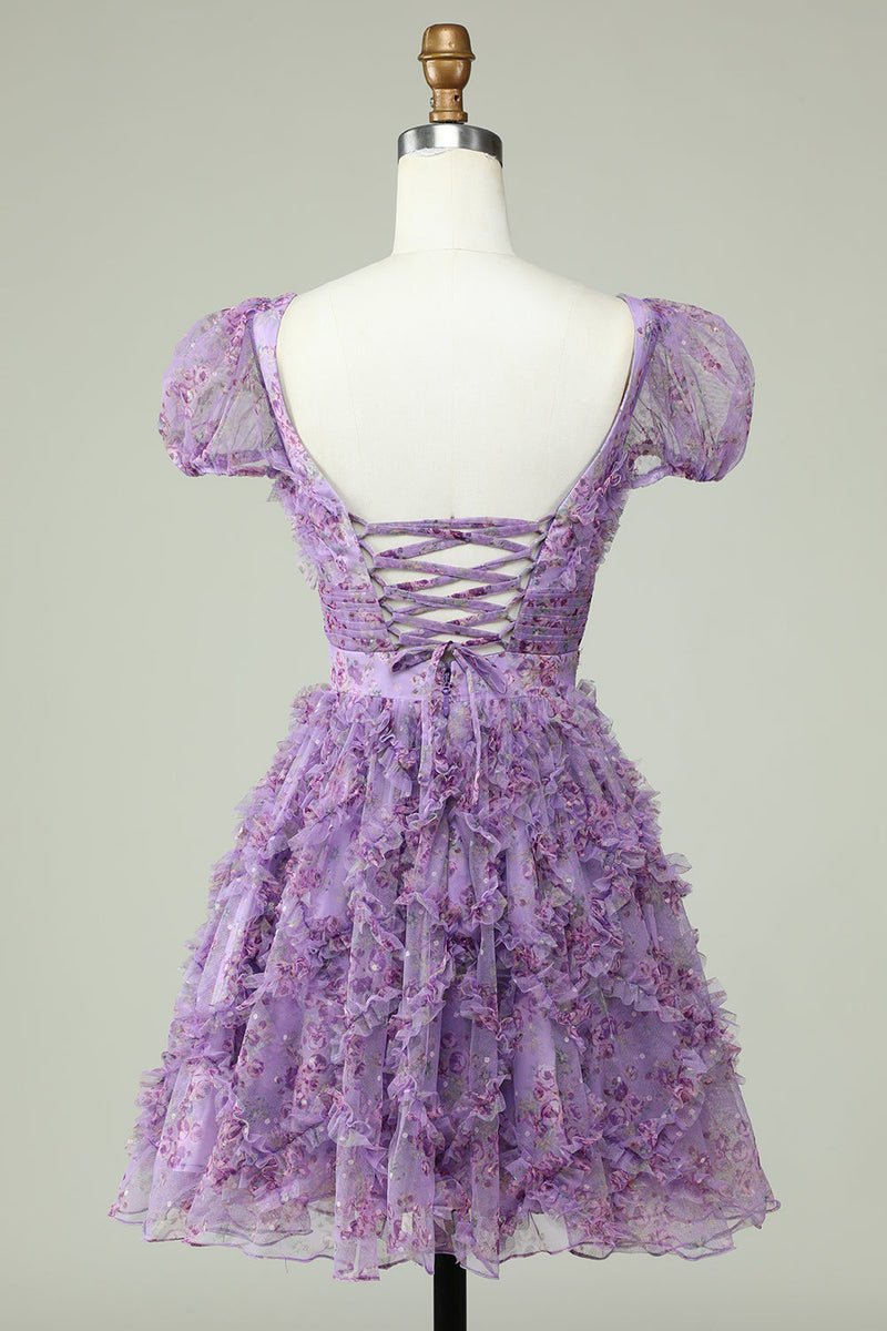 Load image into Gallery viewer, Floral A Line Dusty Rose Short Prom Dress with Ruffles
