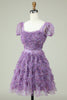 Load image into Gallery viewer, Floral A Line Dusty Rose Short Prom Dress with Ruffles