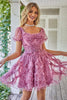Load image into Gallery viewer, Floral A Line Dusty Rose Short Prom Dress with Ruffles