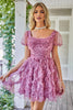 Load image into Gallery viewer, Floral A Line Dusty Rose Short Prom Dress with Ruffles