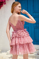 Load image into Gallery viewer, Blush A Line Spaghetti Straps Short Prom Dress with Ruffles