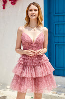 Load image into Gallery viewer, Blush A Line Spaghetti Straps Short Prom Dress with Ruffles