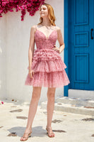 Load image into Gallery viewer, Blush A Line Spaghetti Straps Short Prom Dress with Ruffles