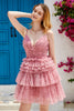 Load image into Gallery viewer, Blush A Line Spaghetti Straps Short Prom Dress with Ruffles