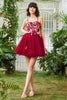 Load image into Gallery viewer, Burgundy A Line Spaghetti Straps Short Prom Dress With 3D Flowers