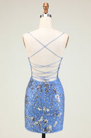 Load image into Gallery viewer, Sparkly Blue Beaded Sequins Backless Tight Party Dress
