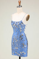 Load image into Gallery viewer, Sparkly Blue Beaded Sequins Backless Tight Party Dress