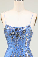 Load image into Gallery viewer, Sparkly Blue Beaded Sequins Backless Tight Party Dress