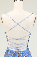 Load image into Gallery viewer, Sparkly Blue Beaded Sequins Backless Tight Party Dress