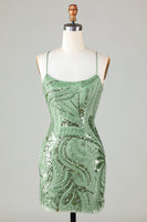 Load image into Gallery viewer, Women Sparkly Green Tight Beaded Party Dress Spaghetti Straps Backless Sequins Cocktail Dress