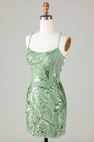 Load image into Gallery viewer, Sparkly Green Beaded Backless Tight Sequins Short Party Dress