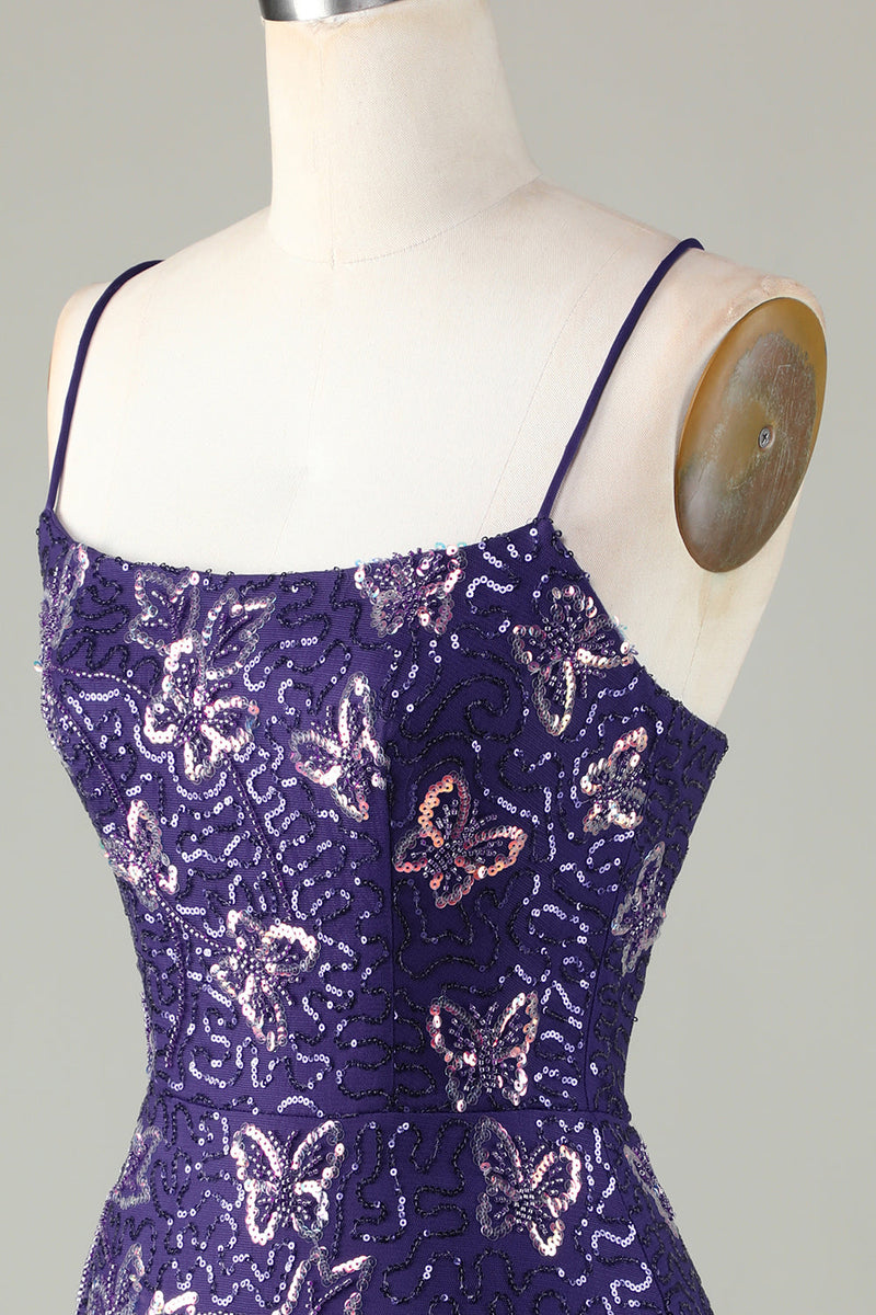 Load image into Gallery viewer, Sparkly Purple Butterflies Beaded Sequins Tight Short Party Dress