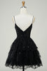 Load image into Gallery viewer, Sparkly Dark Blue Corset Top Spaghetti Straps A-Line Lace Short Party Dress