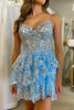 Load image into Gallery viewer, Sparkly Dark Blue Corset Top Spaghetti Straps A-Line Lace Short Party Dress