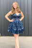 Load image into Gallery viewer, Sparkly Dark Blue Corset Top Spaghetti Straps A-Line Lace Short Party Dress
